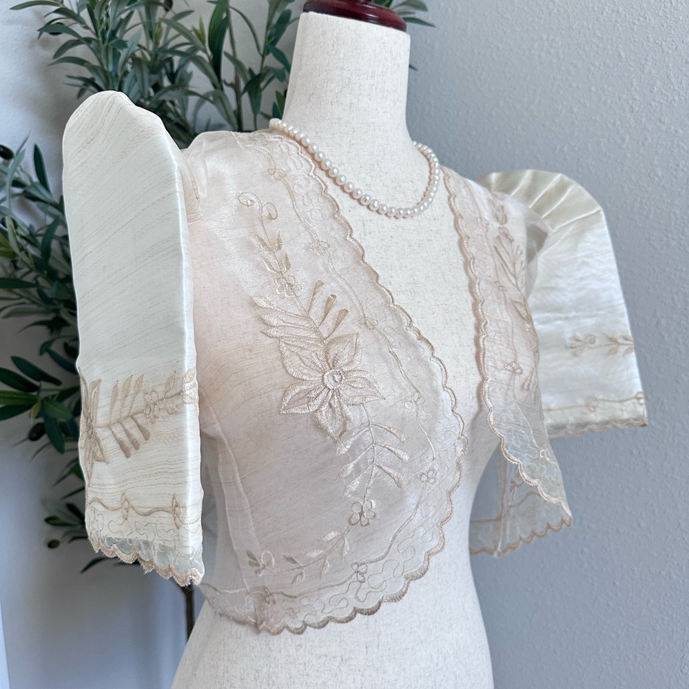 Natural Pina Organza Terno Sleeve Filipiniana Bolero 🖤